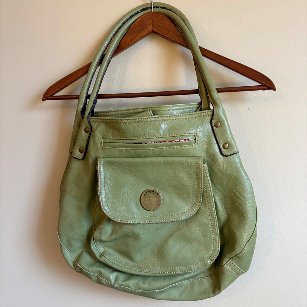 Vintage Y2K Glam Baby Doll Axcess Green Patent Leather Round Shoulder Bag Purse